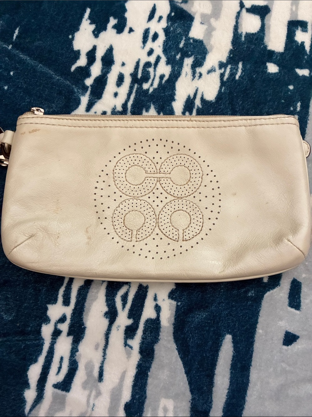 Coach Cream Leather Wristlet with Perforated Logo